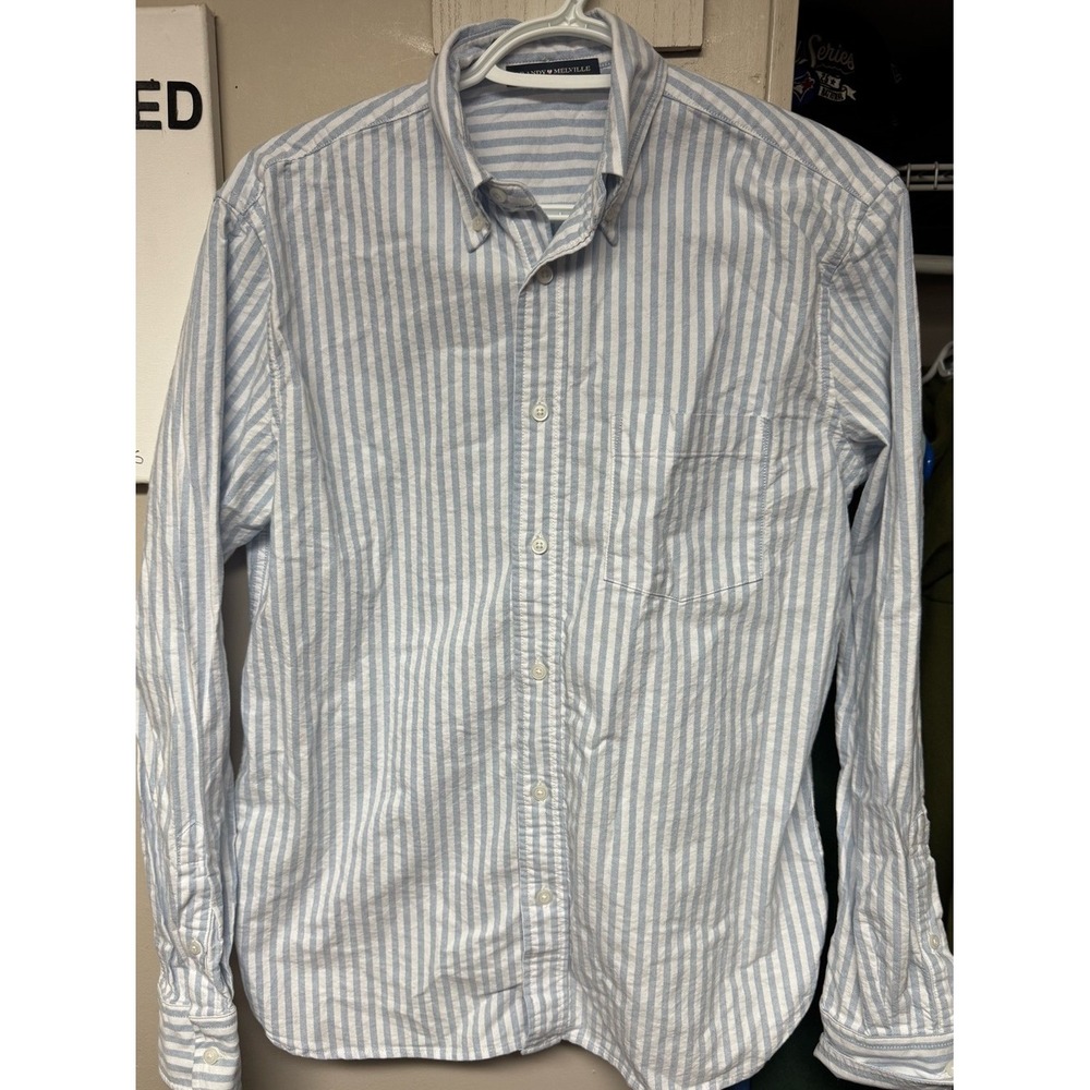 Brandy Melville Blue White Stripe Cotton Button Down Shirt Medium MH425-Z324S